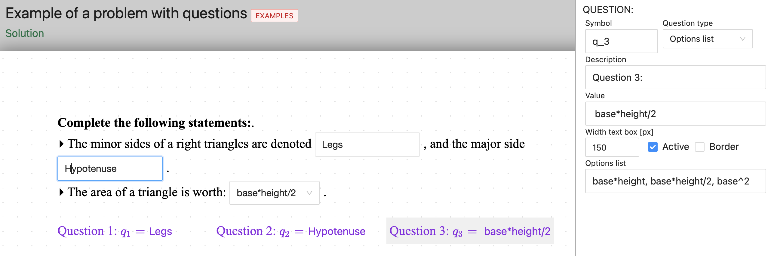 Questions solutions